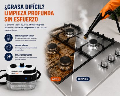 Limpiador a Vapor Portátil 2500W PRO™ — Sin químicos. Sin grasa. Sin suciedad. Solo vapor.