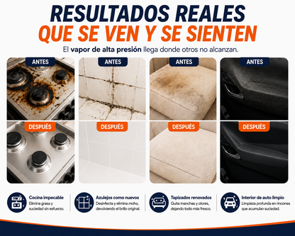 Limpiador a Vapor Portátil 2500W PRO™ — Sin químicos. Sin grasa. Sin suciedad. Solo vapor.